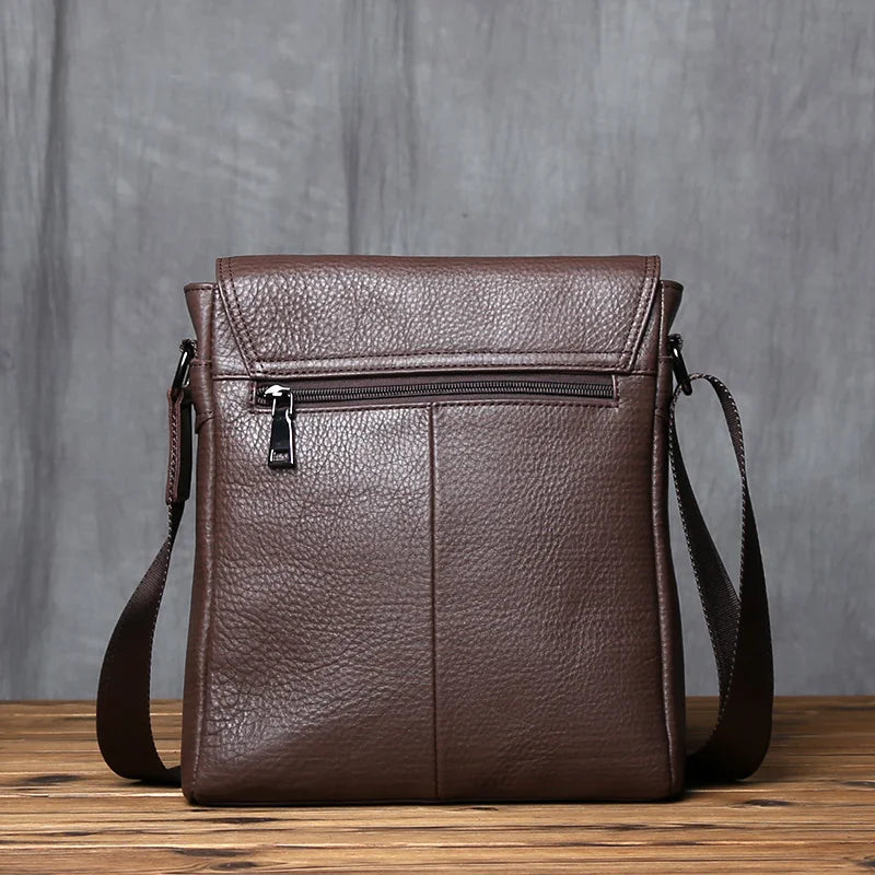 New NZPJ-Leather Shoulder Bag for Men, Natural Cowhide, Vertical Crossbody Bag, Casual, Large Capacity, Flip, Zipper, 10 ", iPad