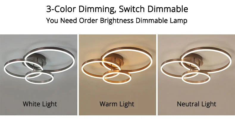 Household Gold Led Chandeliers 3 Circle Bedroom Metal Living Dining Room Lighting Chandelier Brown Glossy Lamp Home Indoor Lamps