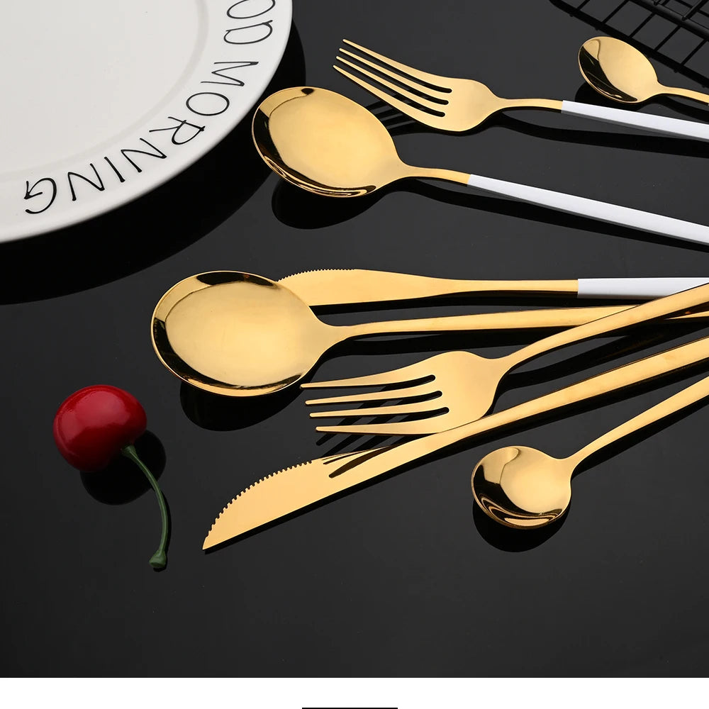 16pcs Pink Gold Dinnerware Tableware Set Mirror Stainless Steel Cutlery Kitchen Knife Fork Spoon Restaurant Wedding Flatware Set