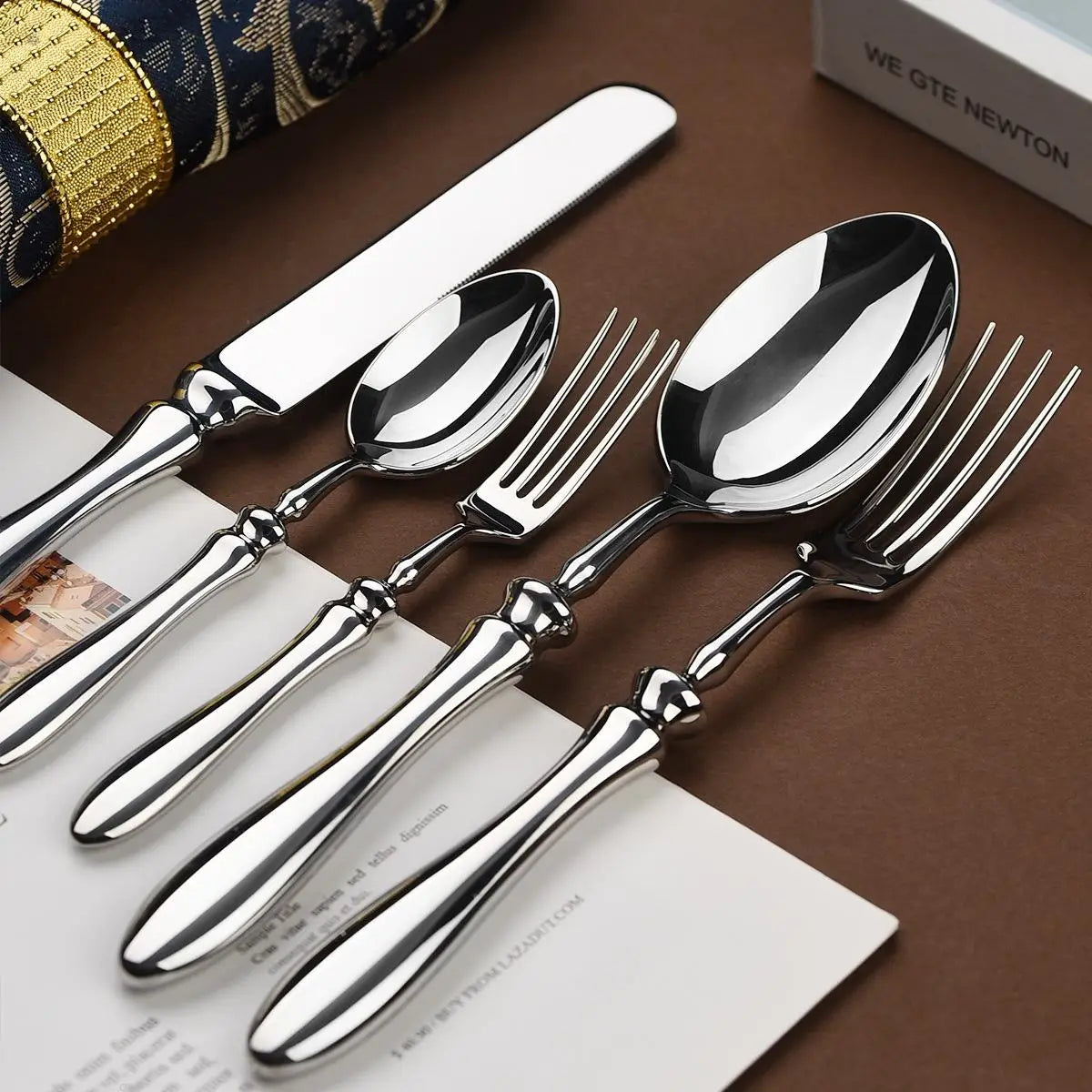Luxury Gourd Shape Handle Stainless Steel Tableware 5 Pieces Spoons Forks Knives Elegant Cutlery Set