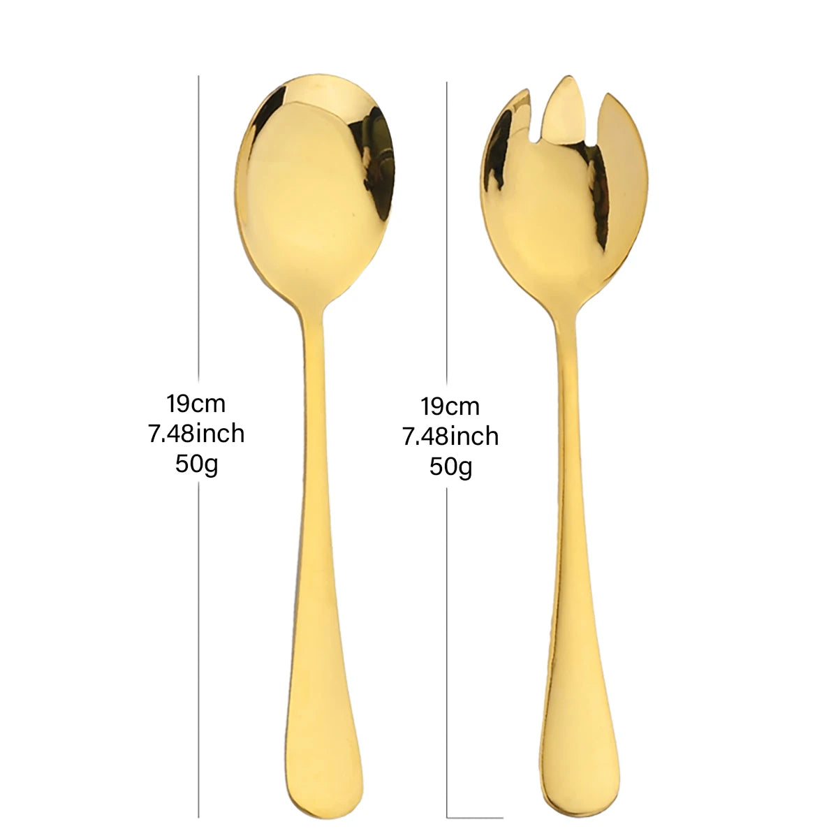 2Pcs Gold Salad Spoon Fork Stainless Steel Salad Server European Style Salad Cutlery Set Kitchen Tool Accessories