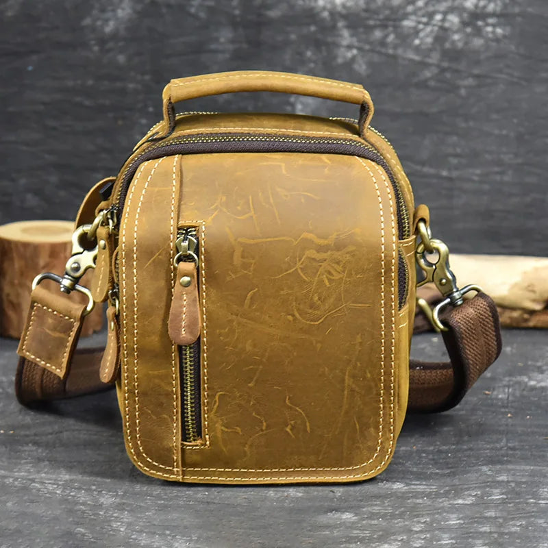MAHEU Super Quality Men's Mini Shoulder Bag Genuine Leather Phone Pouch On Belt Small Crossbody Bag With Handle Outdoor Bag