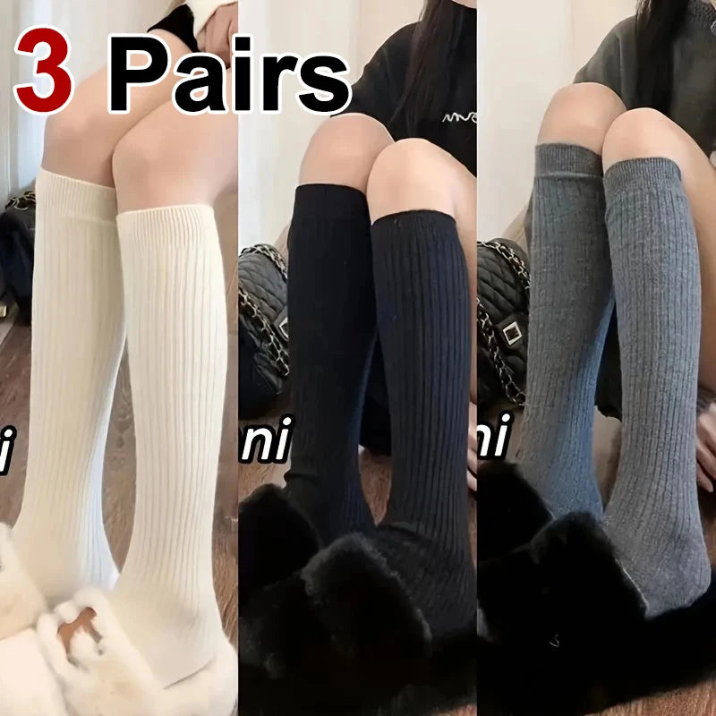 1/3 Pairs Women Solid Color Striped Long Socks Breathable Comfortable in Spring Summer Fashionable Simple Style Casual Socks