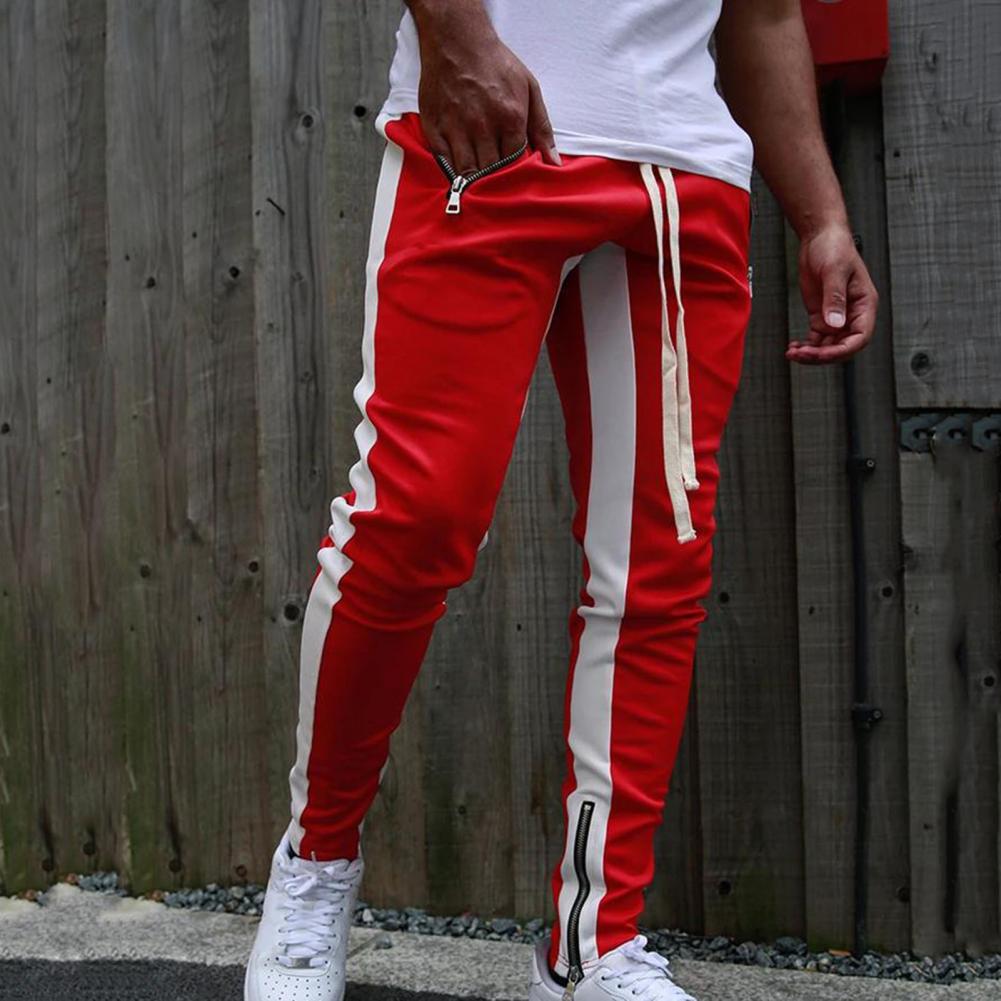 Men Sweatpants Drawstring Side Zipper Joggers Pants Skinny Male Trousers Gyms Tracksuits Hip Hop Sportswear Jogging Sport Pants