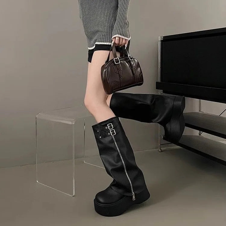Big Toe Booties for Women Sweet Cool Style Pile Boots Thick Sole Platform Western Boots Over-the-Knee Long Boots High Tube Ridin