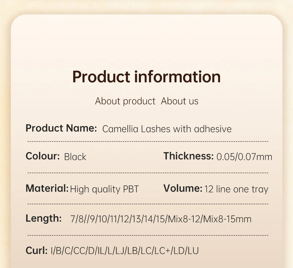 Yelix Camellia Lashes with Adhesive LC LB LJ C D Curl Eyelashes Natural Soft Eyelash Extensions Russian Volume Individual Lashes