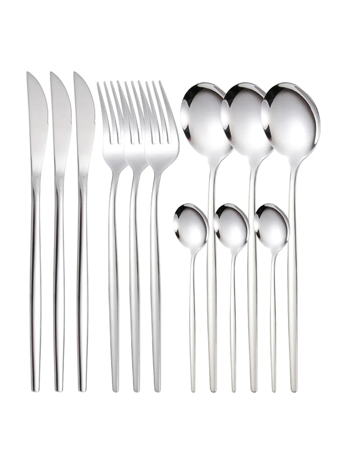 12pcs thin stainless steel tableware family set of Portuguese steak knife and fork, ramen fork dessert spoon coffee spoon