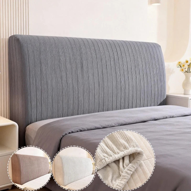 High Elasticity Headboard Cover Solid Color Double Bed Backrest Cover Autumn Winter Warm and Dustproof Cover Machine Washable