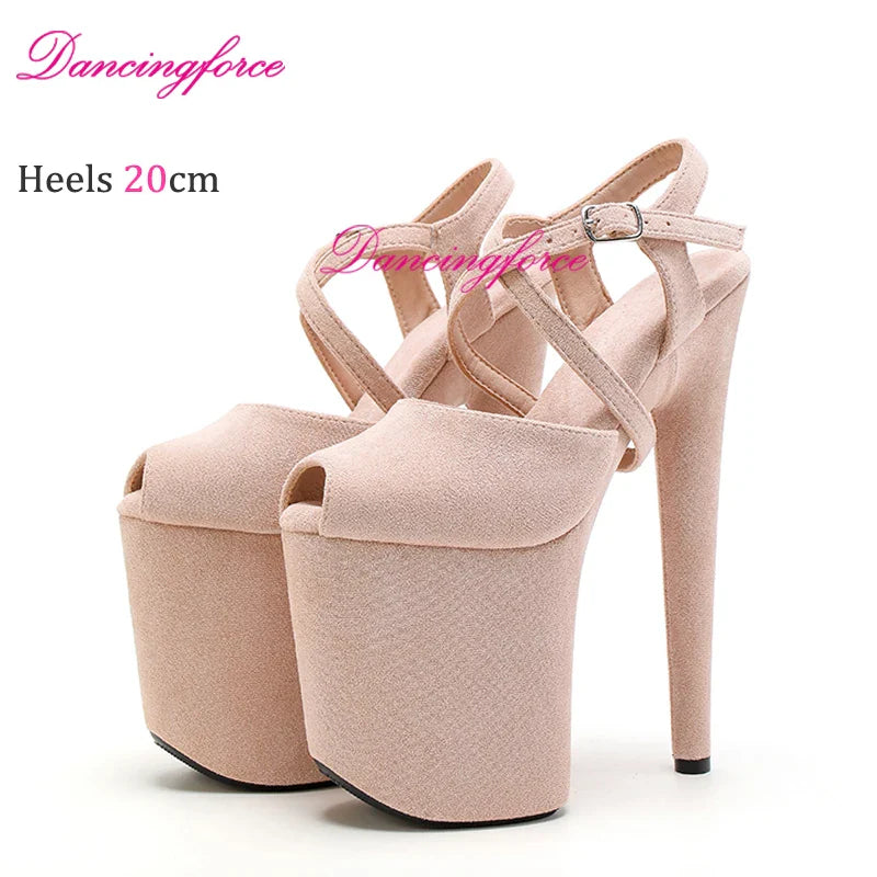 New Cross Straps 20cm 8inches Suede Upper Fashion Sexy Exotic High Heel Platform Party Women Sandals Pole Dance Shoes