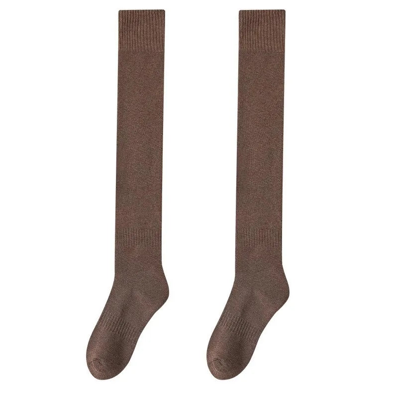 Winter Warm Long Socks Tube Thick High Tube Over Knee Knee-Length Hosiery Socks Terry Solid Color Women Thicken Calf Socking