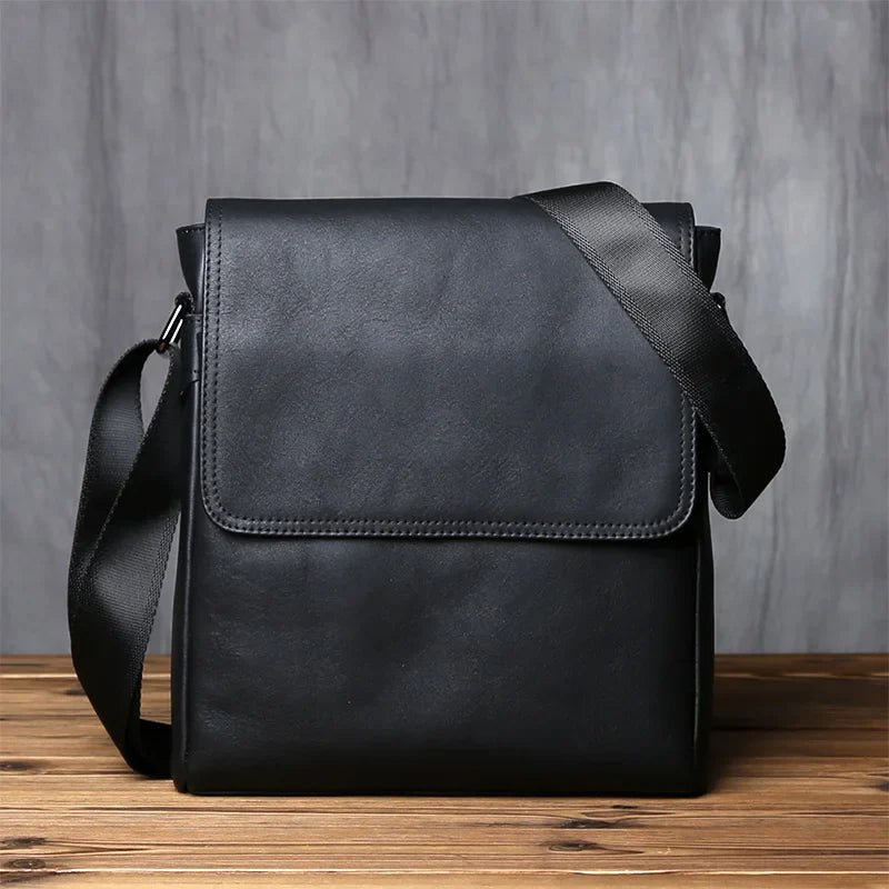 New NZPJ-Leather Shoulder Bag for Men, Natural Cowhide, Vertical Crossbody Bag, Casual, Large Capacity, Flip, Zipper, 10 ", iPad