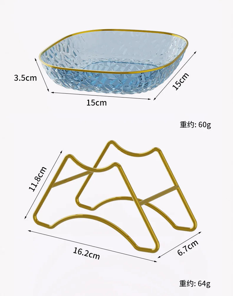 Fashion Fruit Plate Living Room Salad Plate Plastic Tray Home Decoration Golden Edge Stackable Snacks Serving Platter 4pcs/set