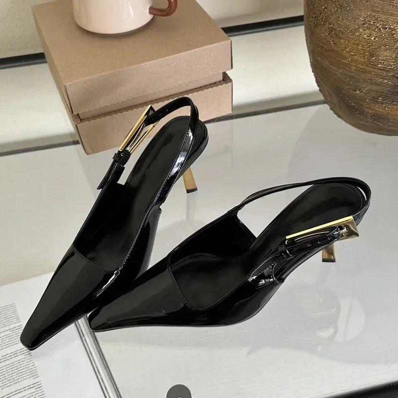 Aneikeh 2024 Summer New Band Women Pumps Shoes Fashion Shallow Slip On Slingback Sandals Thin High Heel Dress Sexy Pumps Shoes