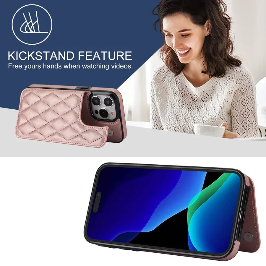 Card Slot Flip Leather Case For iPhone 16e 15 Pro Max 14 13 12 11 SE 3 2 XS XR 8 7 Plus Wallet Double Button Small Fragrant Wind