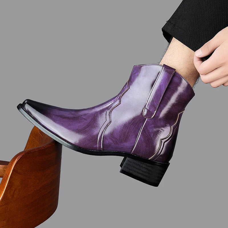 Men High Top Boots Solid Color Comfortable Breathable Fashionable Lightweight High Heeled Business Short Boots