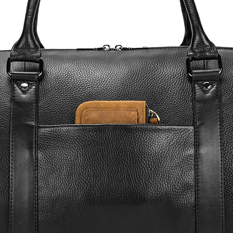 Big Capacity Genuine Leather Travel Bag For Men Women Soft Black Cowhide Casual Travel Duffel Large Luggage Weekend Shoulder Bag