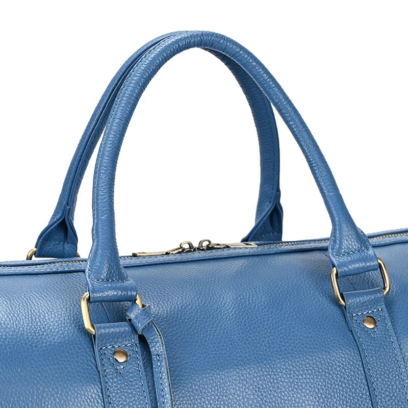 Big Capacity Genuine Leather Travel Bag For Men Women Soft Black Cowhide Casual Travel Duffel Large Luggage Weekend Shoulder Bag