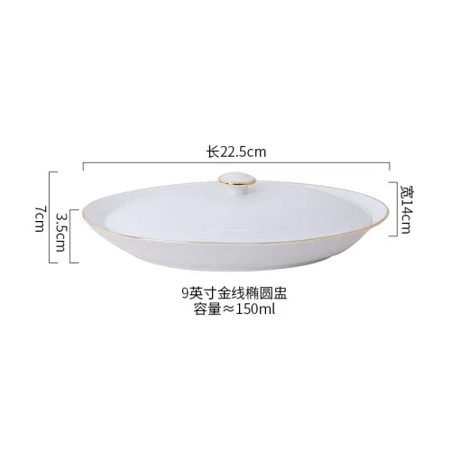 Steamed Fish Plate Oval Plate Abalone Juice Dish Sea Cucumber Plate Ceramic Dinnerware with Lid Hotel Restaurant dishes