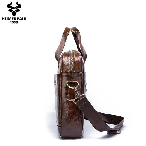 Briefcase Men Business Shoulder Messenger Bags Genuine Leather 15" Laptop Bag Men's Briefcase Office Business Handbag
