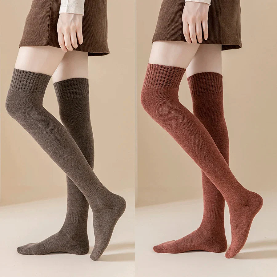 Thick Stockings Socks Women Warm Winter Over Knee High Hold Up Cotton Sexy Slim Ladies Girls Halloween Gift 6 Colors 1 Pairs
