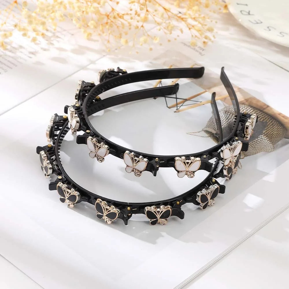 Hair Accessories Elegant Hair Bands with Clips Sweet Shiny Women Butterfly Hair Hoop Headwear Hair Weaving Tool Hairband Party