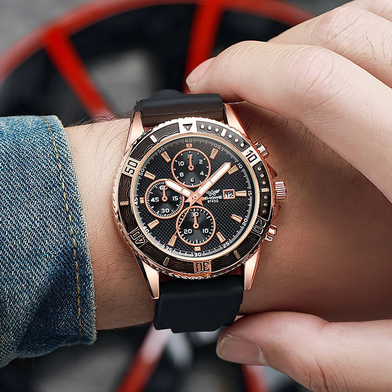 Casual Silicone Band Men Sports Watches Fashion Calendar Male's Business Wristwatch Reloj Hombre