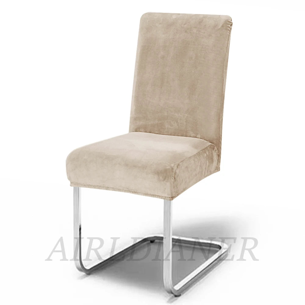 Soft Velvet Chair Covers Thick Solid Color Chair Seat Cover Stretch Dining Room Chair Slipcover Office Banquet Restaurant 1PC