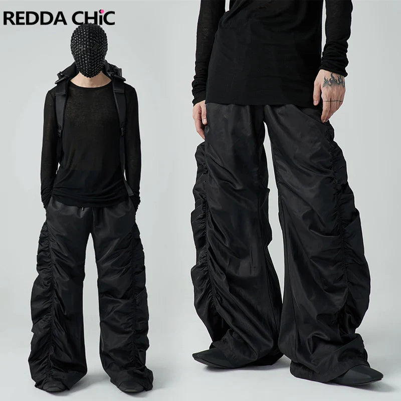 REDDACHiC Hip-hop Men's Ruched Sweatpants Y2k Retro Stacked Wide Leg Elastic Waist Quick-dry Casual Pants Sports Outdoor Clothes