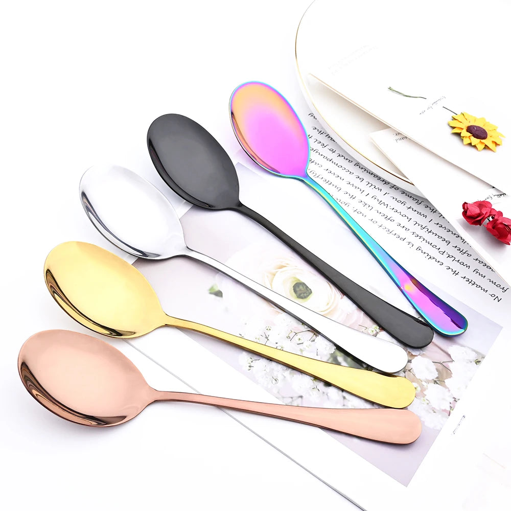 Drmfiy 5/7Pcs Black Cutlery Serving Utensils Dinnerware Set Buffet Catering Flatware Serving Colander Spoons Fork Silverware Set