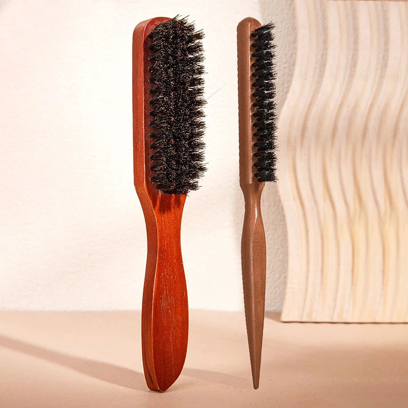 2pcs Premium Bristle Hairbrush with Wooden Handle-Reduces Frizz and Static- Scalp Massage Bristle Brush Set for All Hair Types