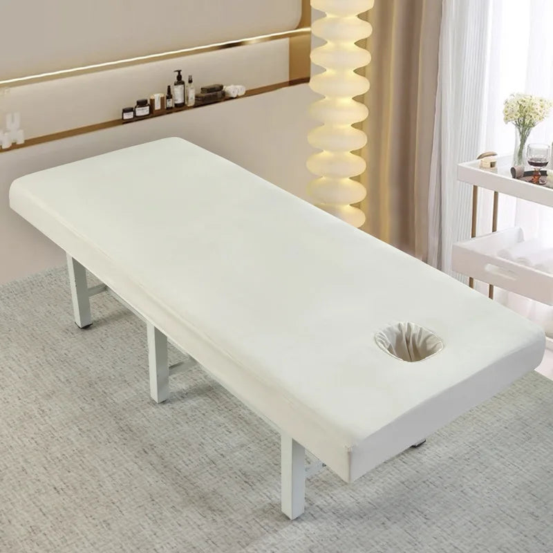 Beauty Salon High Elastic Solid Bed Cover Massage SPA Treatment Elastic Full Cover Rubber Band Fitted Bed Sheet with Hole