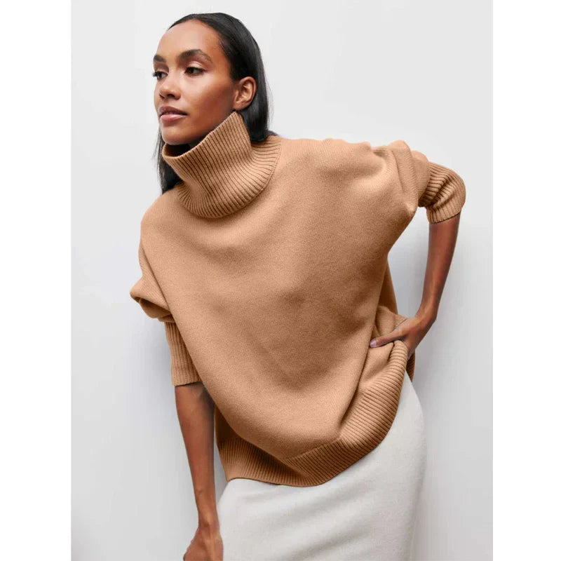 Original Light Luxury O-neck Knit Sweater Autumn and Winter Women's Elegant Loose Mock Neck Solid Color Warm Outerwear Sweater