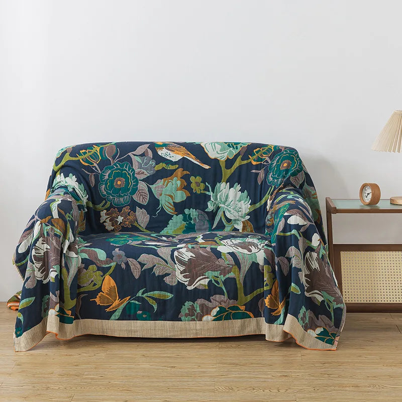 Bedspread On The Bed Cotton Gauze Floral Pattern Towel Coverlet 4 Layer Of Terry Quilts Single Double Bed Cover Blanket 200*230