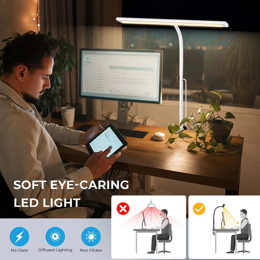LED Desk Lamp for Office Home, Eye-Caring Desk Light Lamp with Stepless Dimming Adjustable Flexible Gooseneck And Light Color