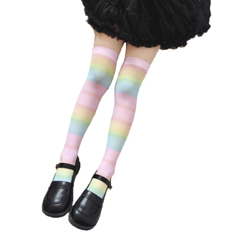 Fun rainbow striped stockings women's sexy fashion multicolor thigh high stockings Harajuku Kawaii girl romantic socks gift