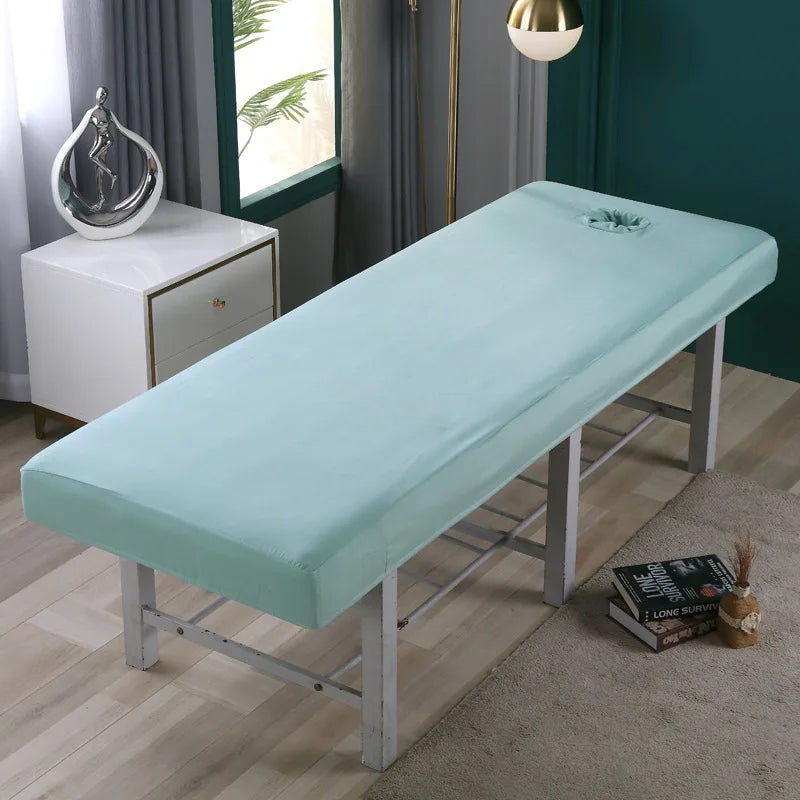 Beauty Salon High Elastic Solid Bed Cover Massage SPA Treatment Elastic Full Cover Rubber Band Fitted Bed Sheet with Hole