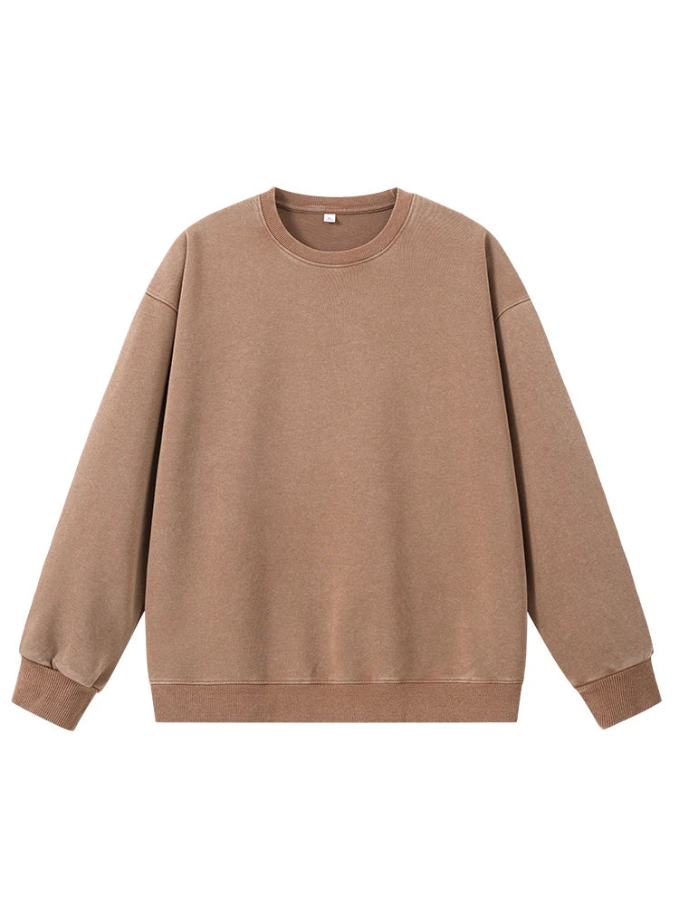 Men's Washed Faded Sweatshirts 330GSM Cotton Polyester O-Neck Knit Sports Pullover Tops Street Y2K Oversized Sweatshirts Unisex