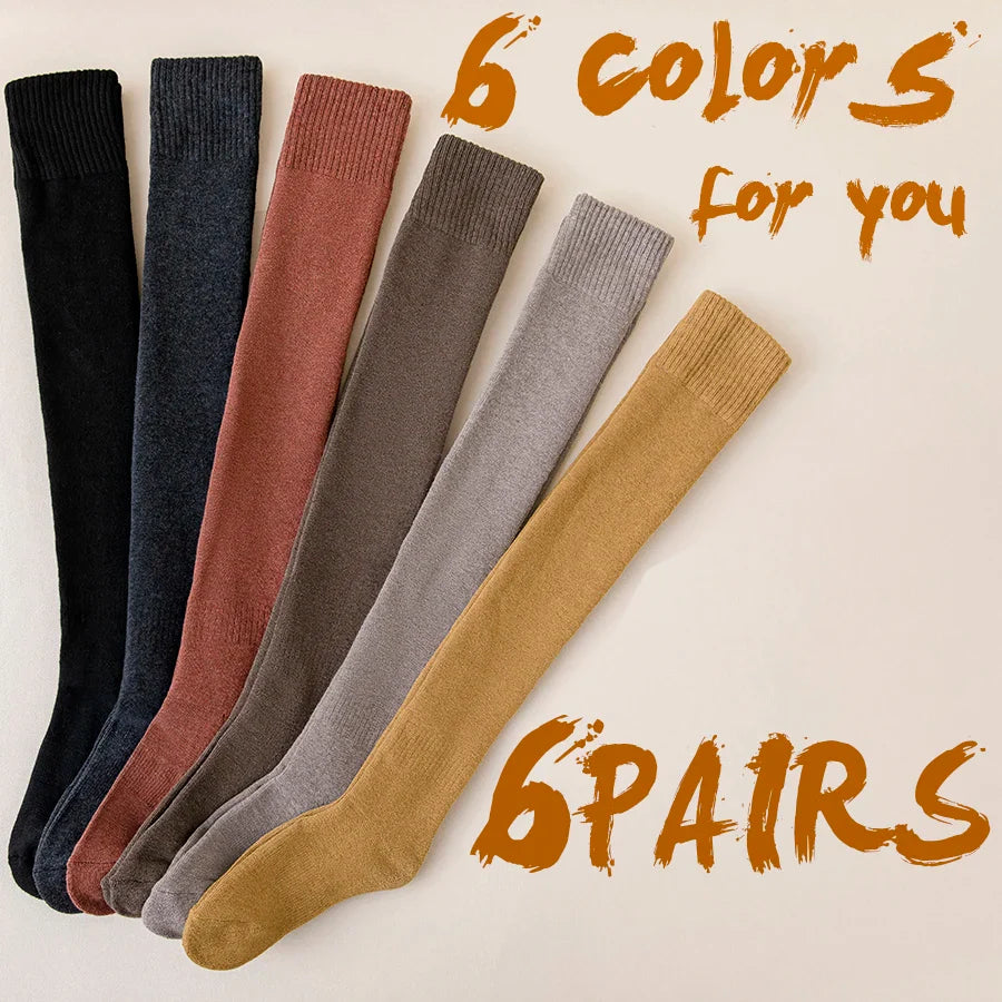 Thick Stockings Socks Women Warm Winter Over Knee High Hold Up Cotton Sexy Slim Ladies Girls Halloween Gift 6 Colors 1 Pairs