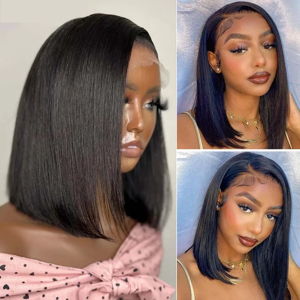 14 Inch Short Straight Bob Wig Human 13x4 Lace Transparent 150%  Frontal Hair Bob Wig PrePlucked Lace Front Human Hair Wigs