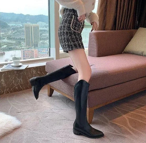 Long Boots for Women Middle Heel Spring Autumn Pointed Toe Quality Knee High Shaft Shoes Woman Work Y2k Hot Gyaru Cosplay New In