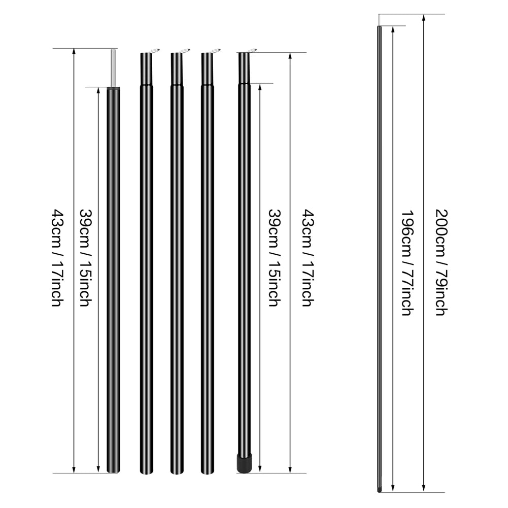 Tent Poles Camping Poles for Tarp Awning Canopy Shelter Sun Sail Tarpaulin Headroom Galvanized Steel Adjustable Telescoping Rods