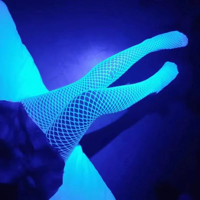 New Night Fluorescent Women's Long Socks Fishnet Body Stockings Curve Lingerie Mesh Fabric High Waist Sex Tights Sexy Bodysuits