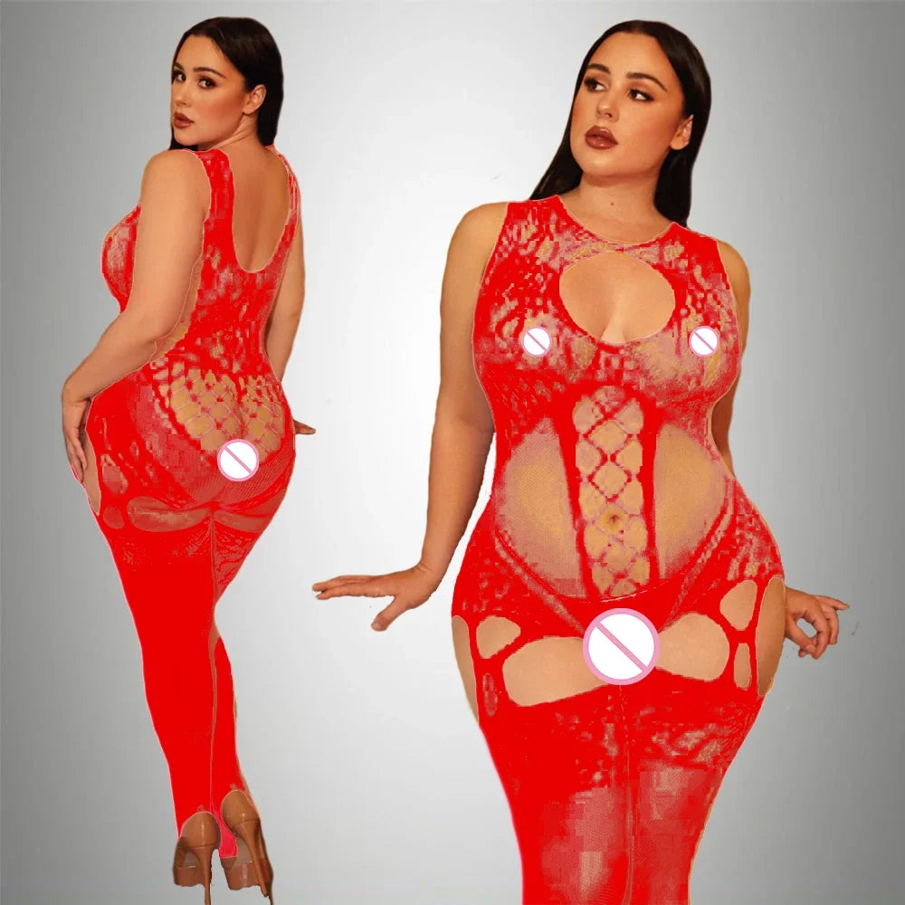2024 Plus Size Bodystocking Hot Bodysuits For Women Sexy Fishnet Lingerie Babydoll Dress Porno Underwear Mesh Stockings For Sex