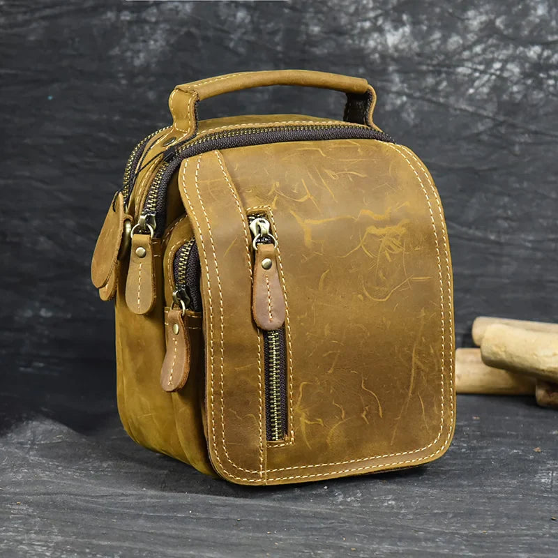 MAHEU Super Quality Men's Mini Shoulder Bag Genuine Leather Phone Pouch On Belt Small Crossbody Bag With Handle Outdoor Bag