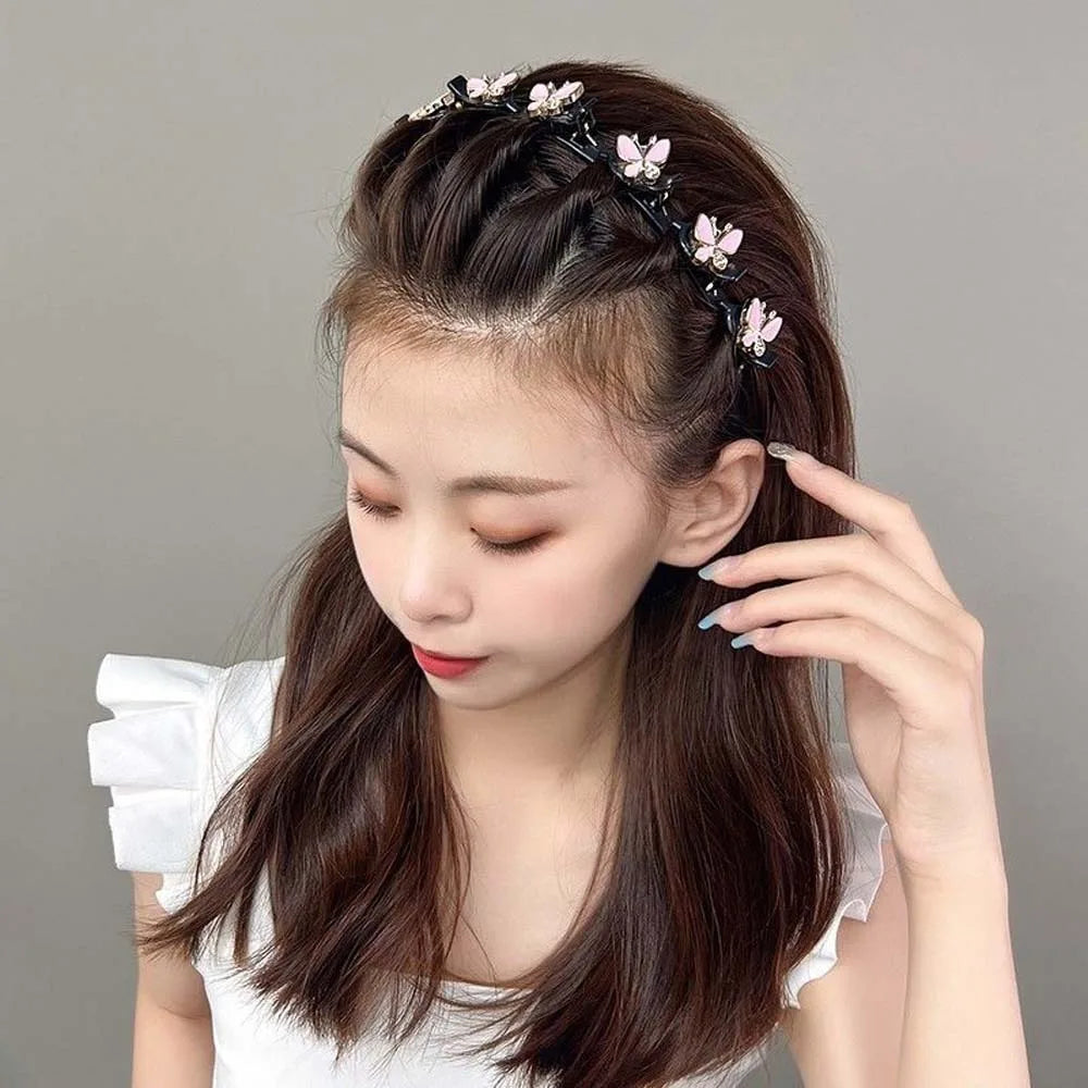 Hair Accessories Elegant Hair Bands with Clips Sweet Shiny Women Butterfly Hair Hoop Headwear Hair Weaving Tool Hairband Party