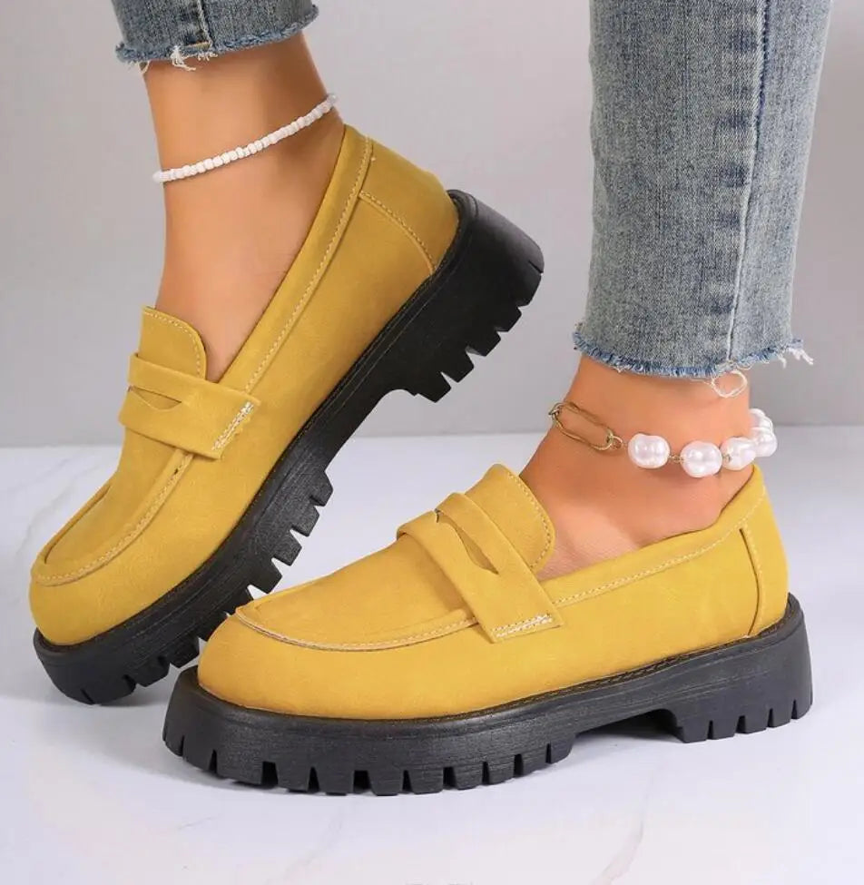 Retro British Style Platform Loafers Women 2024 Plus Size Round Toe Single Shoes Woman Thick Bottom Leather Oxford  Shoes Mujer