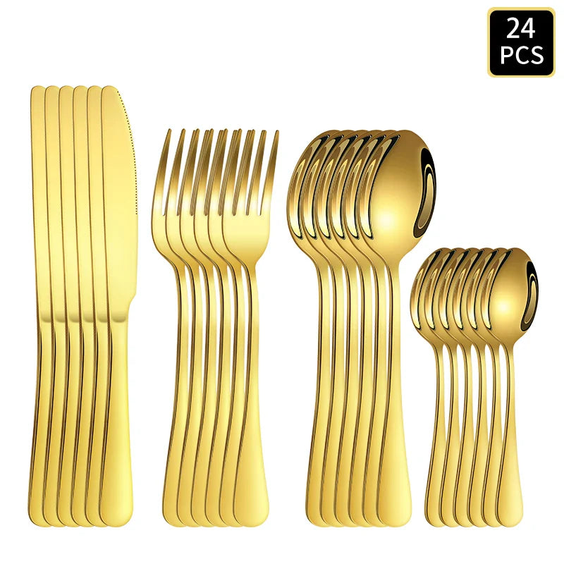 4/16/24pcs Stainless steel cutlery knife, fork and spoon set 1010 round handle cutlery suitable for wedding party hotel