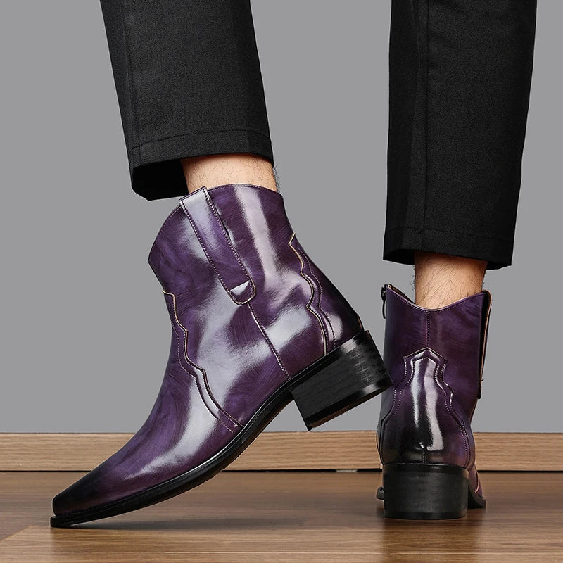 Men High Top Boots Solid Color Comfortable Breathable Fashionable Lightweight High Heeled Business Short Boots