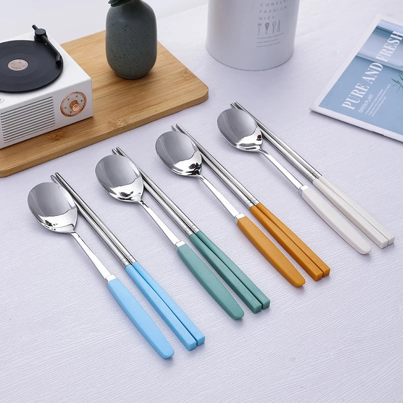 Korean Tableware Set 304 Stainless Steel Cutlery Set High Quality Dinner Set Spoon Chopsticks Set Dinnerware 8Pcs Cutlery Sets