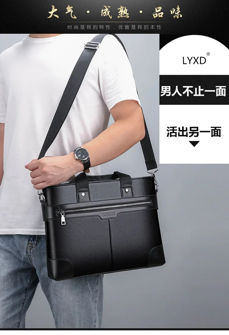 Men PU Leather Shoulder Fashion Business Bags Handbags Black Bag Men for Document Leather Laptop Briefcases Bag